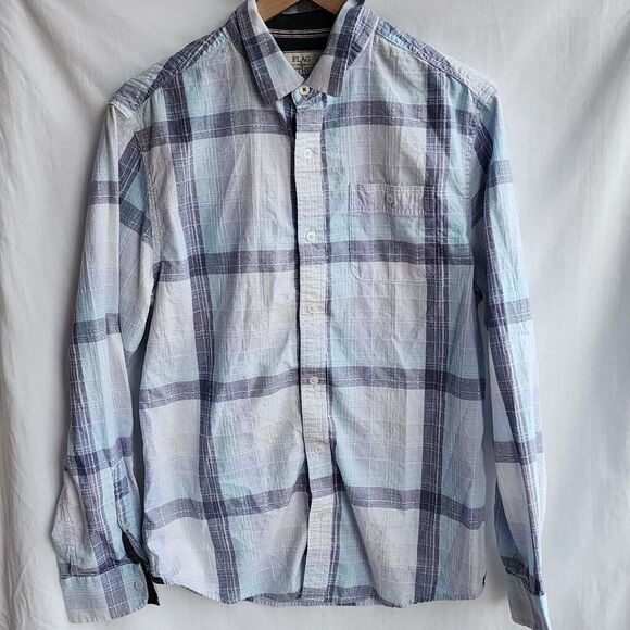 Flag and anthem mens blue plaid cotton long sleeve button up shirt size medium - Picture 1 of 4